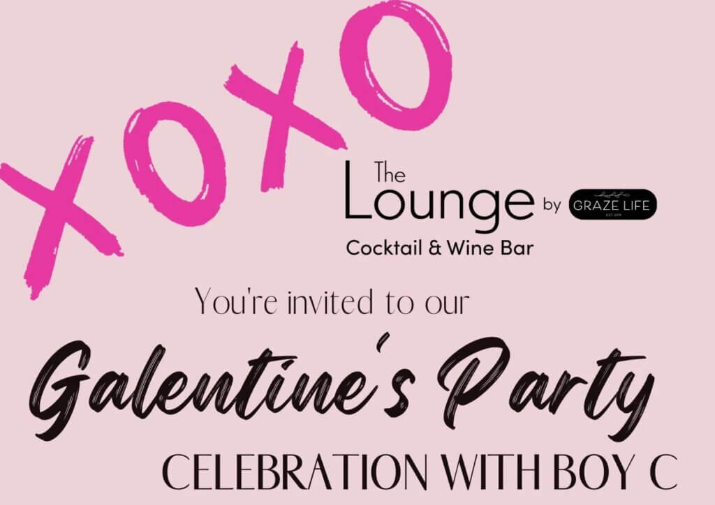 A pink background with the words 'Valentine's Party' and xoxo in larger letters. 